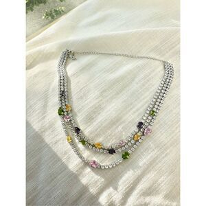 Super sparkly cubic zirconia statement multicolor necklace